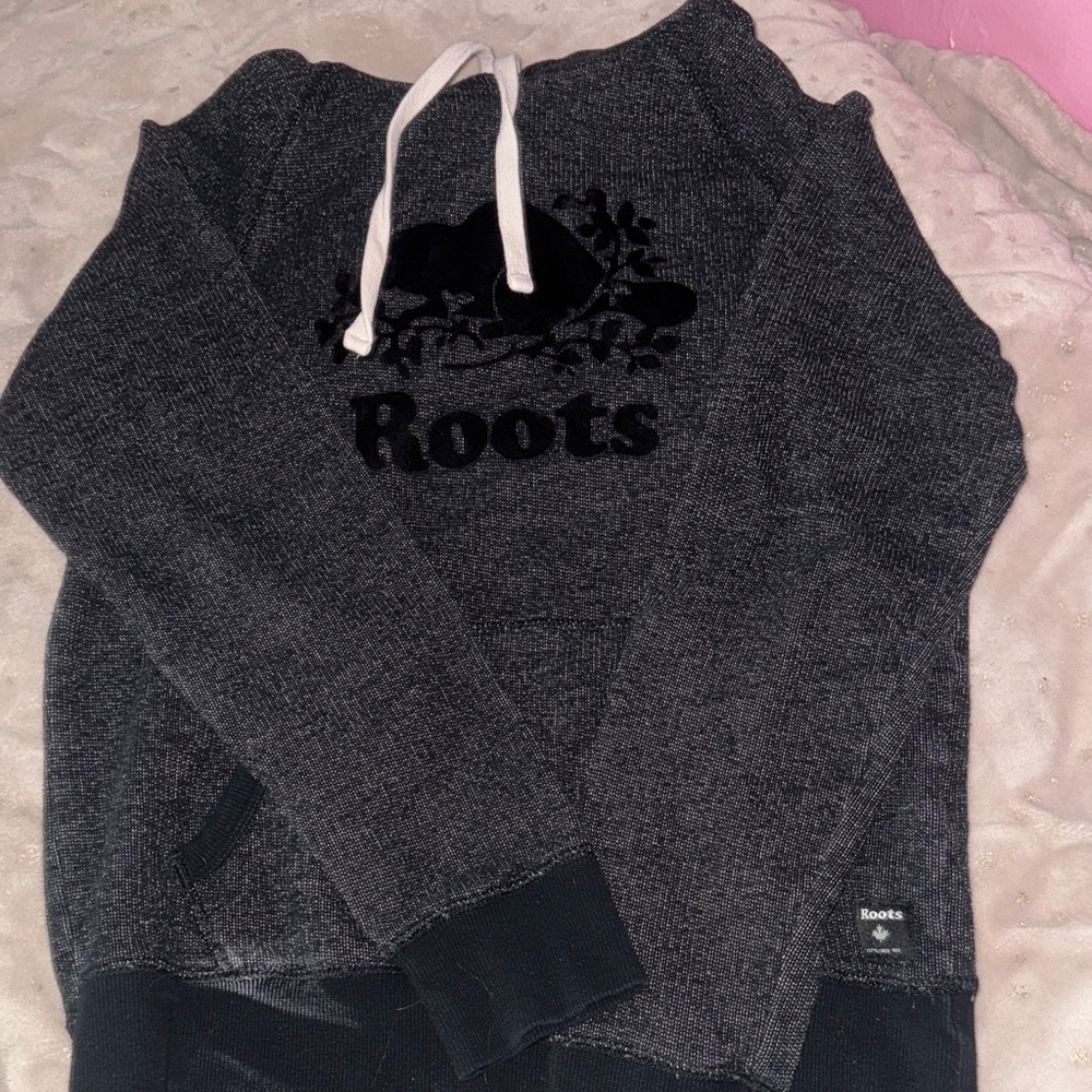 Roots Charcoal Hoodie with Black Emblem